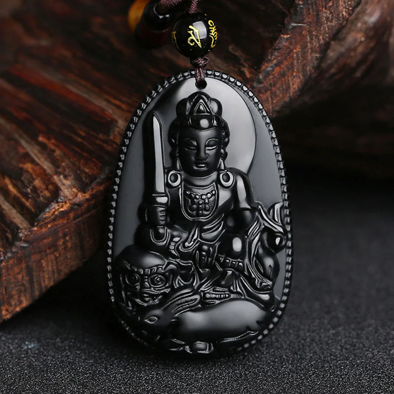 Buddha Stones Zodiaco cinese Buddha natale Ossidiana nera naturale Collana pendente di purificazione - Image 17