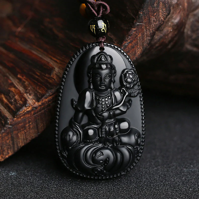 Buddha Stones Zodiaco cinese Buddha natale Ossidiana nera naturale Collana pendente di purificazione - Image 19