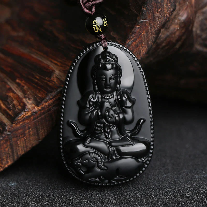 Buddha Stones Zodiaco cinese Buddha natale Ossidiana nera naturale Collana pendente di purificazione - Image 21