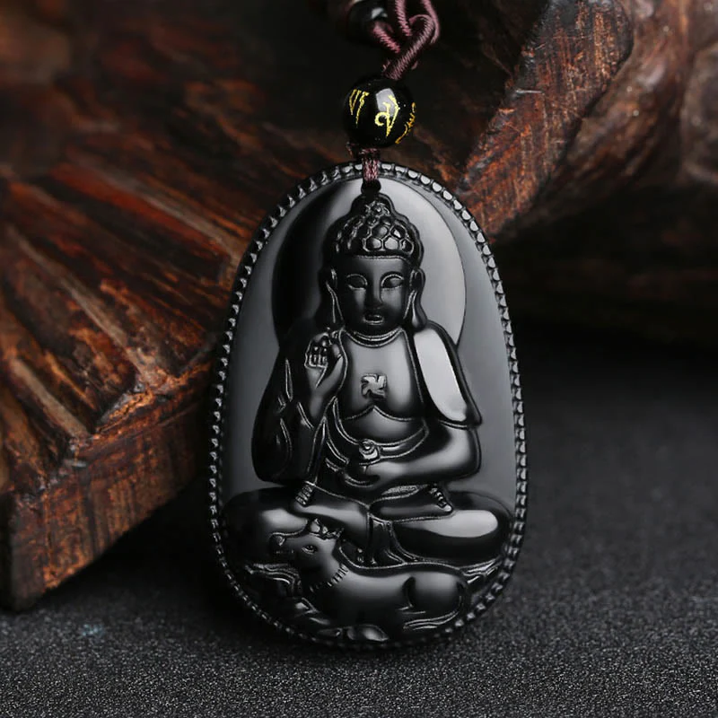 Buddha Stones Zodiaco cinese Buddha natale Ossidiana nera naturale Collana pendente di purificazione - Image 24