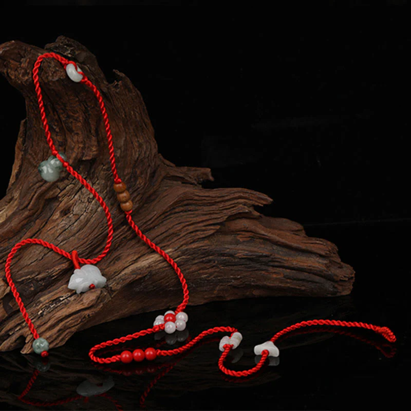 Buddha Stones Zodiaco cinese Legno di pesca Benedizione Catena per la pancia con corda rossa - Image 9
