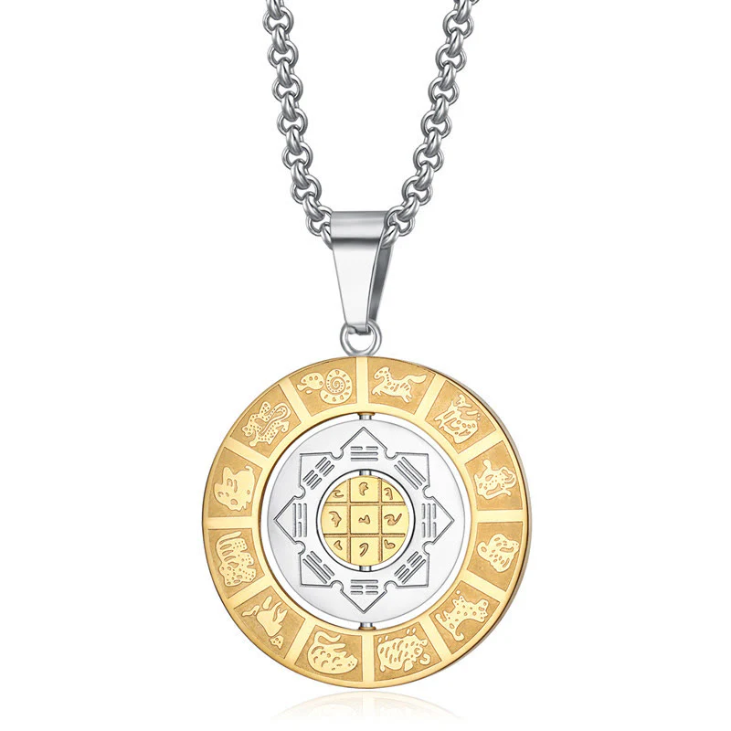 Buddha Stones Zodiaco cinese Nove palazzi Otto diagrammi Bagua Amuleto Collana dell'armonia Ciondolo girevole
