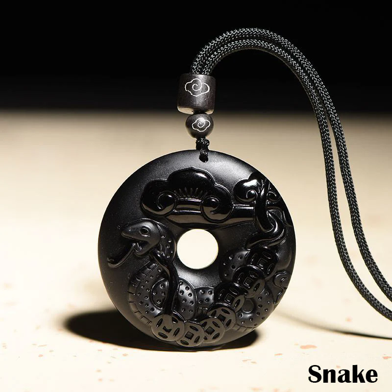 Buddha Stones Zodiaco Cinese Ossidiana Nera Naturale Fibbia della Pace Forza Collana Pendente - Image 17
