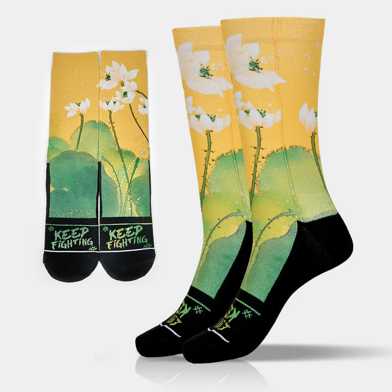 Calzini casual da uomo e da donna, unisex, con fiori di loto beige e foglie Buddha Stones