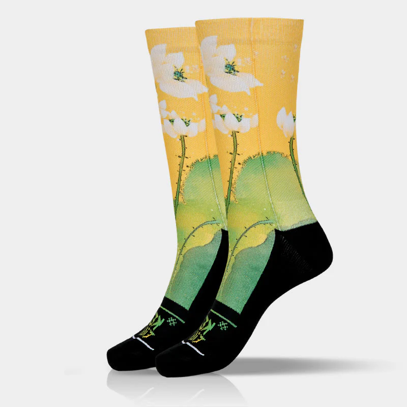 Calzini casual da uomo e da donna, unisex, con fiori di loto beige e foglie Buddha Stones - Image 10