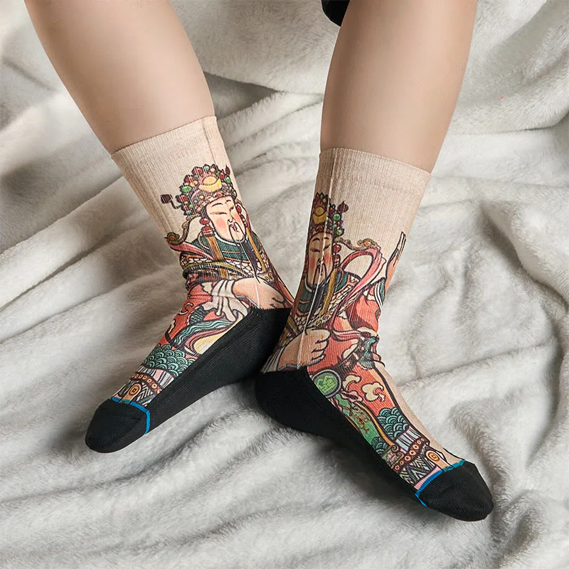 Calzini casual da uomo e da donna unisex con manico Ruyi e scritta " Buddha Stones God Of Wealth" - Image 6