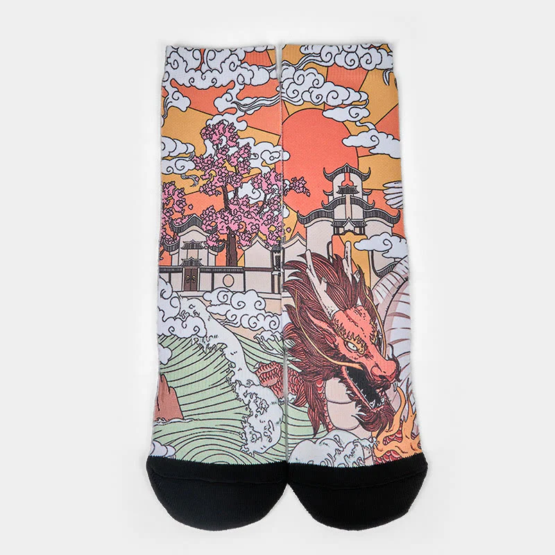 Calzini casual da uomo e da donna, unisex, motivo : Buddha Stones, Dragon, Clouds, Sun Waves - Image 2