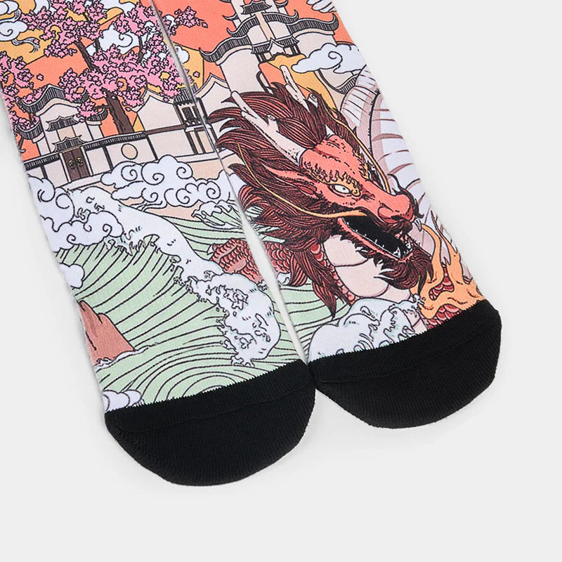 Calzini casual da uomo e da donna, unisex, motivo : Buddha Stones, Dragon, Clouds, Sun Waves - Image 4