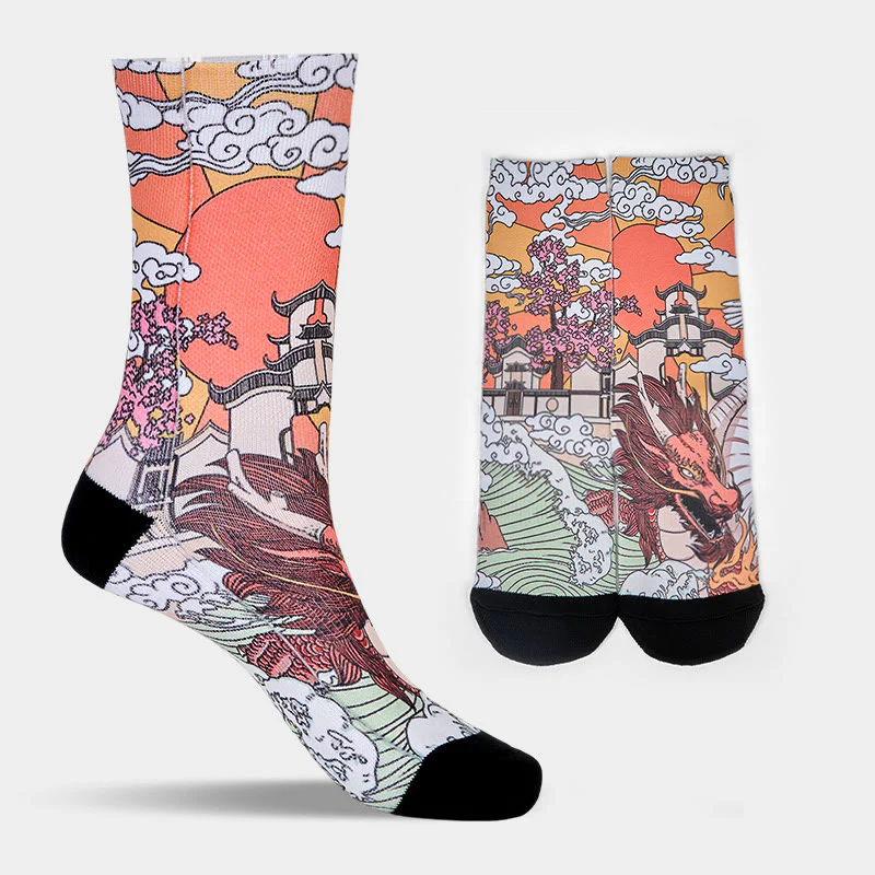 Calzini casual da uomo e da donna, unisex, motivo : Buddha Stones, Dragon, Clouds, Sun Waves - Image 9