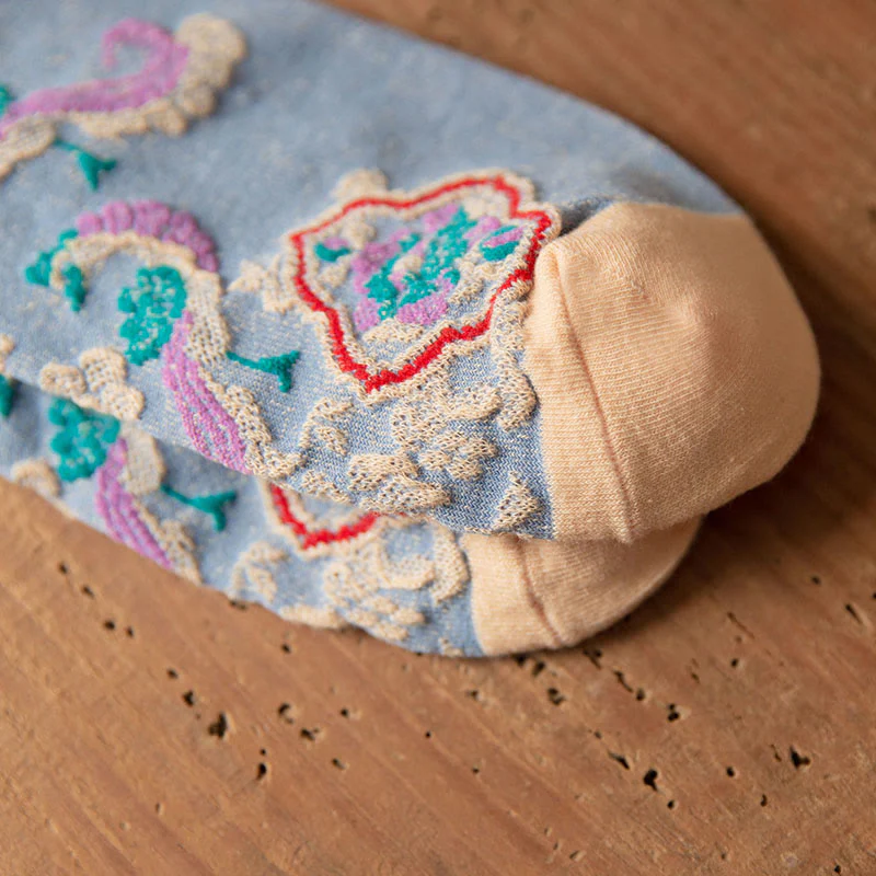 Calzini da donna in cotone micro con motivo floreale in rilievo retrò Buddha Stones - Image 21