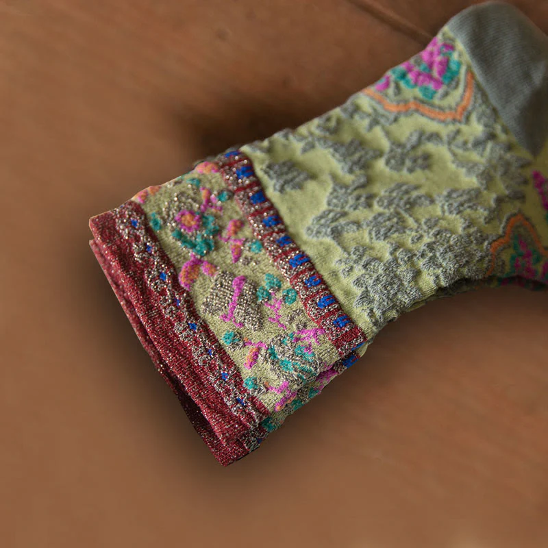 Calzini da donna in cotone micro con motivo floreale in rilievo retrò Buddha Stones - Image 3