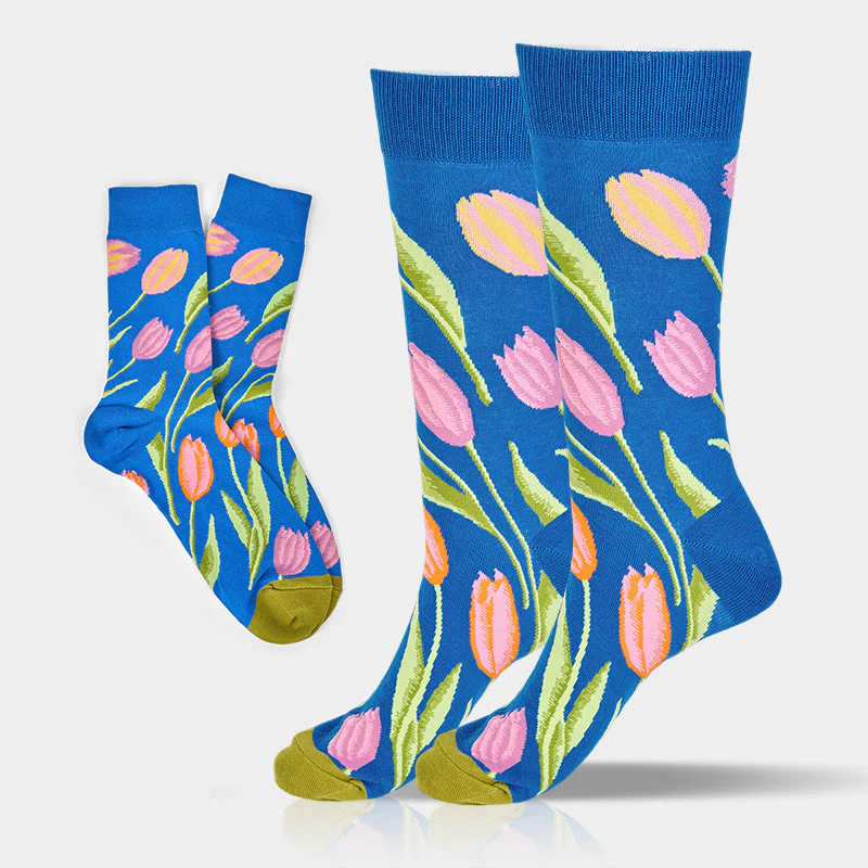 Calzini da uomo e da donna unisex in cotone con motivo a tulipano blu medio Buddha Stones