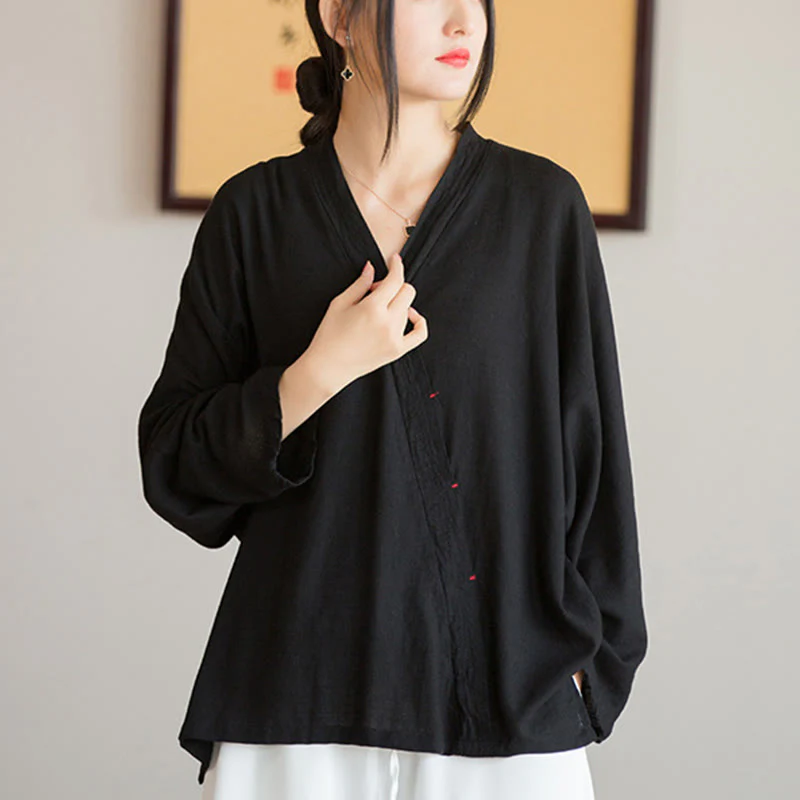 Camicetta con scollo a V Buddha Stones , camicia da donna, manica lunga, stile cinese Hanfu - Image 15