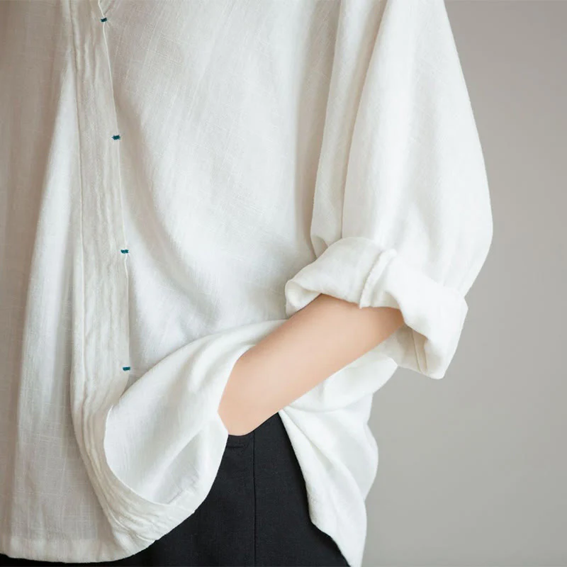 Camicetta con scollo a V Buddha Stones , camicia da donna, manica lunga, stile cinese Hanfu - Image 7