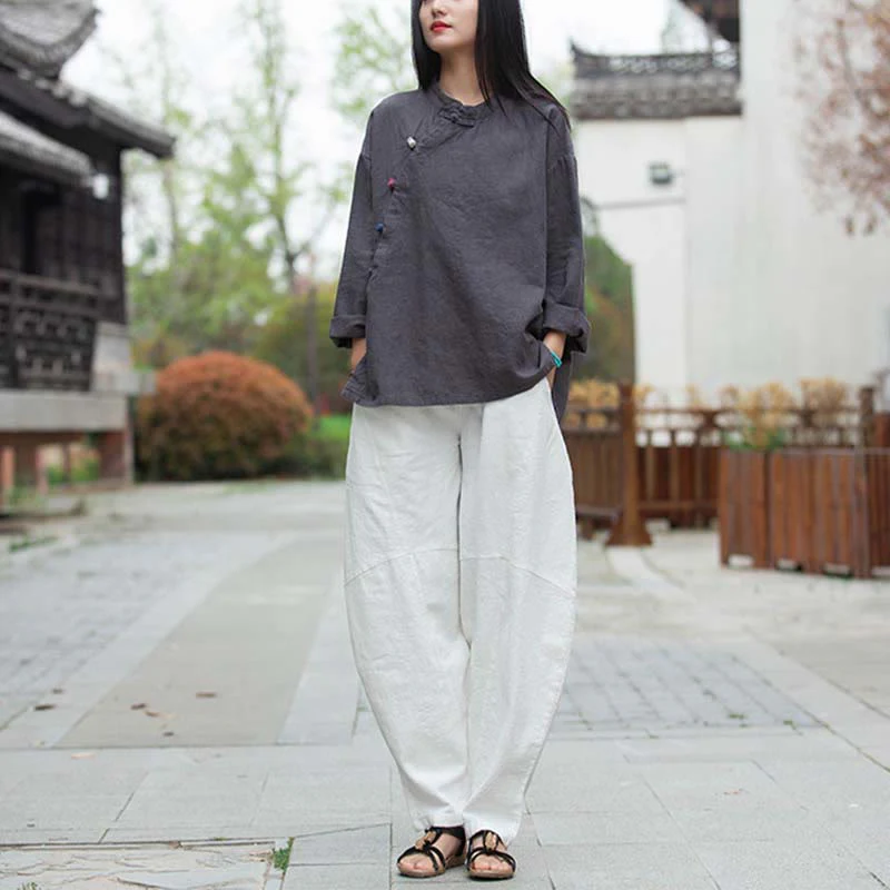 Camicetta in lino ramiè Buddha Stones Donna Camicia Top Abbigliamento in stile cinese Hanfu - Image 10