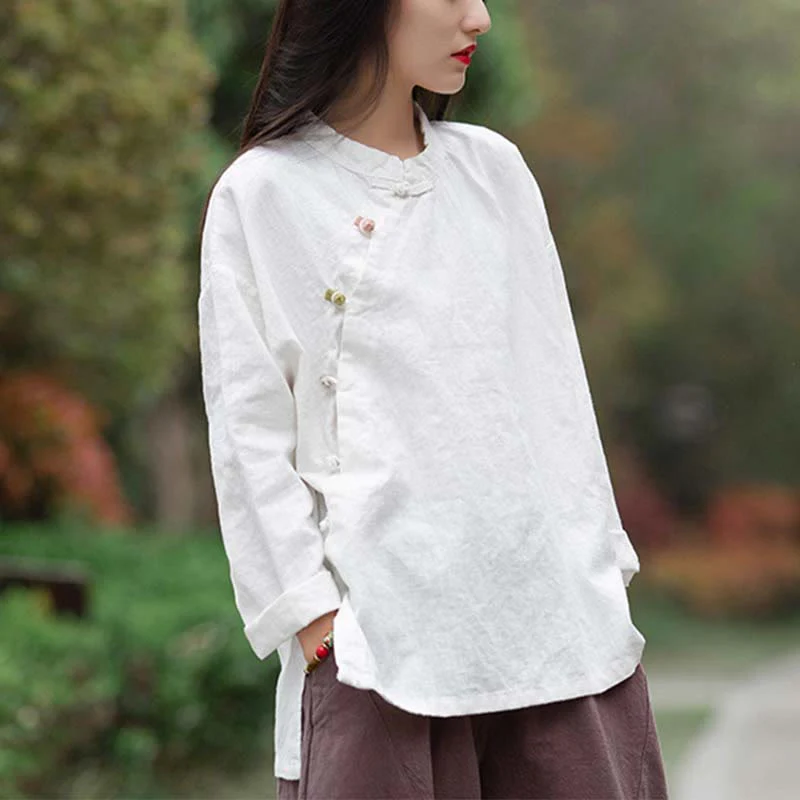 Camicetta in lino ramiè Buddha Stones Donna Camicia Top Abbigliamento in stile cinese Hanfu - Image 12