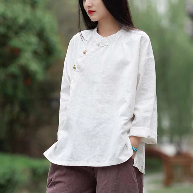 Camicetta in lino ramiè Buddha Stones Donna Camicia Top Abbigliamento in stile cinese Hanfu - Image 13
