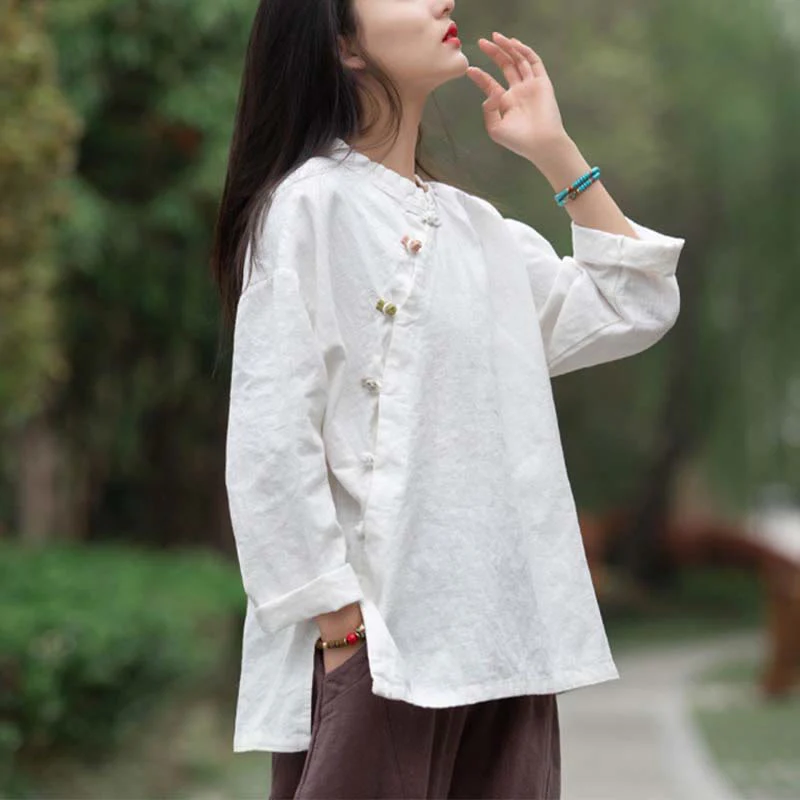 Camicetta in lino ramiè Buddha Stones Donna Camicia Top Abbigliamento in stile cinese Hanfu - Image 14