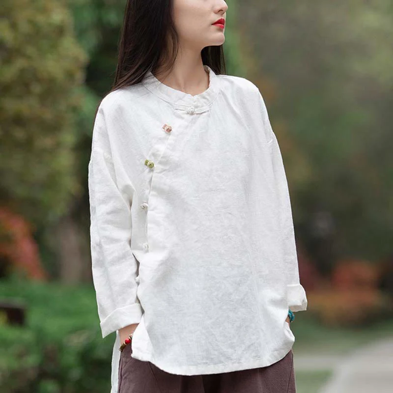 Camicetta in lino ramiè Buddha Stones Donna Camicia Top Abbigliamento in stile cinese Hanfu - Image 15