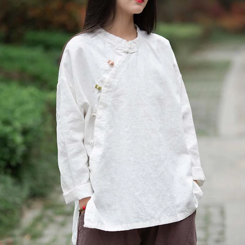 Camicetta in lino ramiè Buddha Stones Donna Camicia Top Abbigliamento in stile cinese Hanfu - Image 16