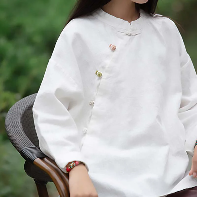 Camicetta in lino ramiè Buddha Stones Donna Camicia Top Abbigliamento in stile cinese Hanfu - Image 17