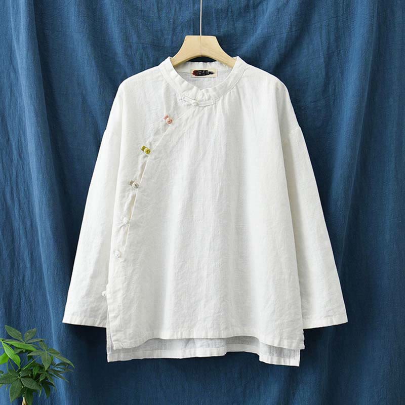 Camicetta in lino ramiè Buddha Stones Donna Camicia Top Abbigliamento in stile cinese Hanfu - Image 25