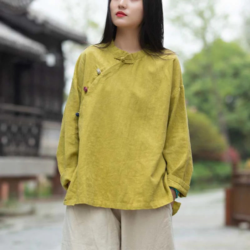 Camicetta in lino ramiè Buddha Stones Donna Camicia Top Abbigliamento in stile cinese Hanfu - Image 26