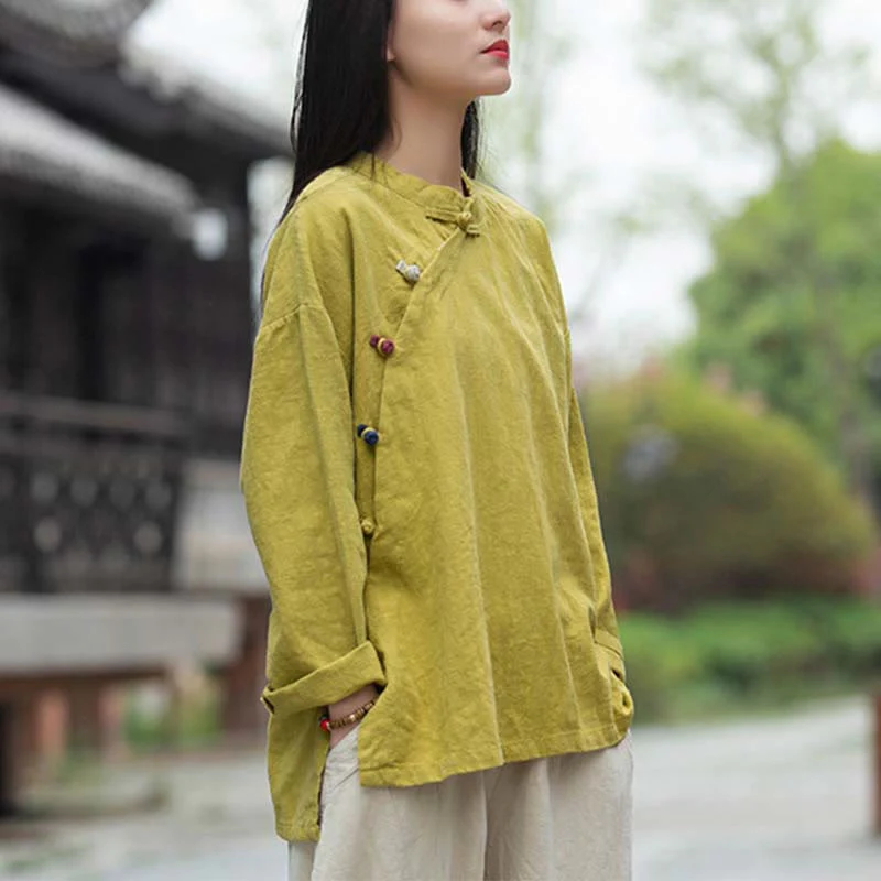 Camicetta in lino ramiè Buddha Stones Donna Camicia Top Abbigliamento in stile cinese Hanfu - Image 27