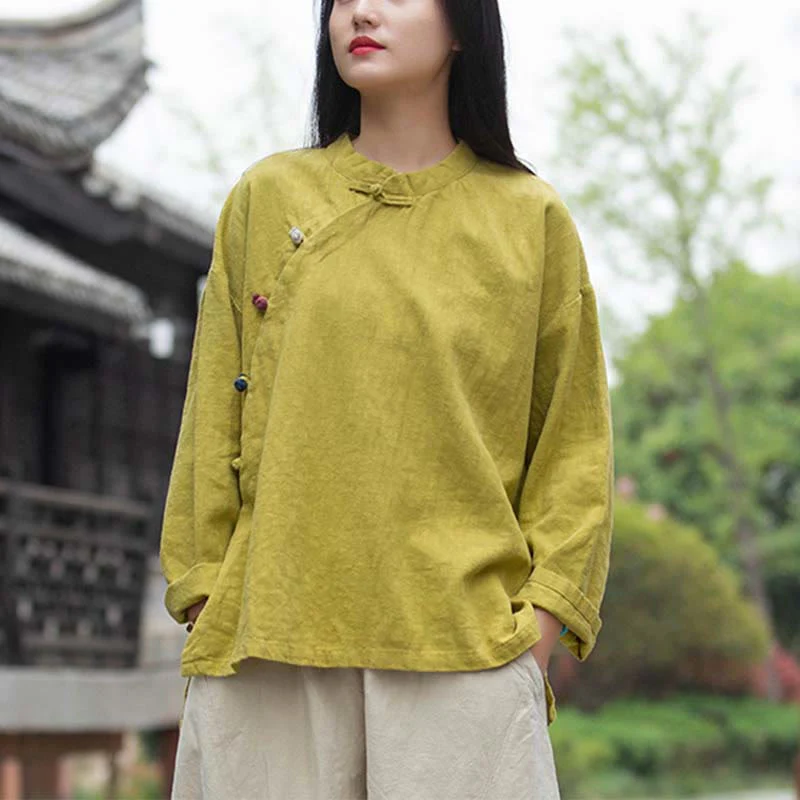 Camicetta in lino ramiè Buddha Stones Donna Camicia Top Abbigliamento in stile cinese Hanfu - Image 28