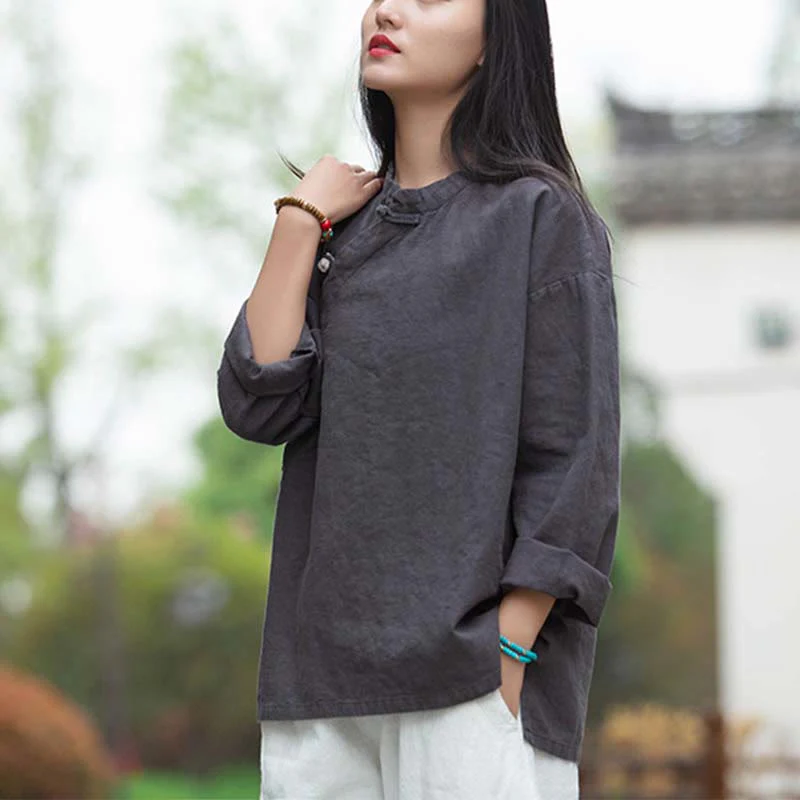 Camicetta in lino ramiè Buddha Stones Donna Camicia Top Abbigliamento in stile cinese Hanfu - Image 3