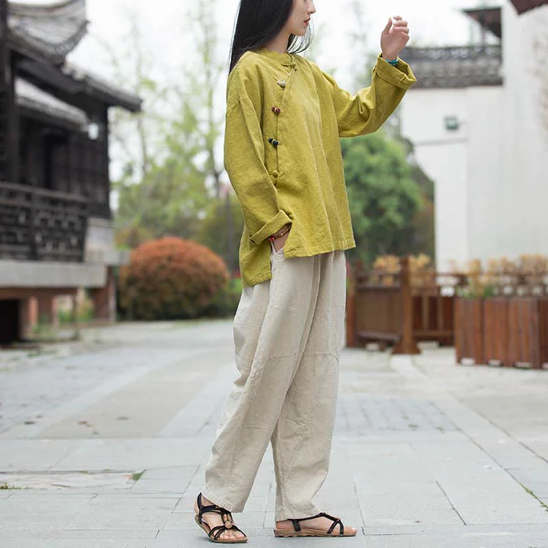 Camicetta in lino ramiè Buddha Stones Donna Camicia Top Abbigliamento in stile cinese Hanfu - Image 32