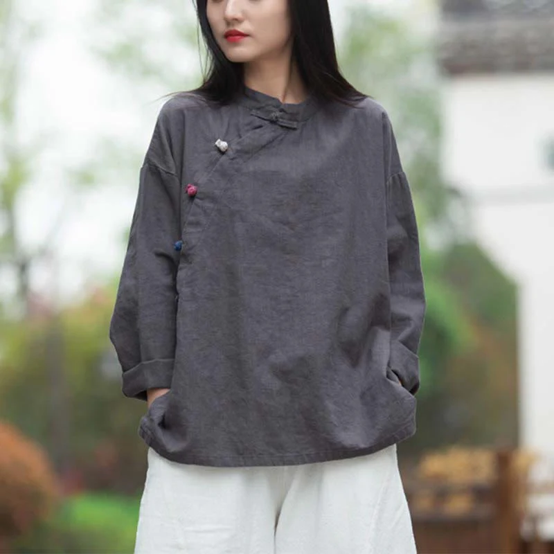 Camicetta in lino ramiè Buddha Stones Donna Camicia Top Abbigliamento in stile cinese Hanfu - Image 6