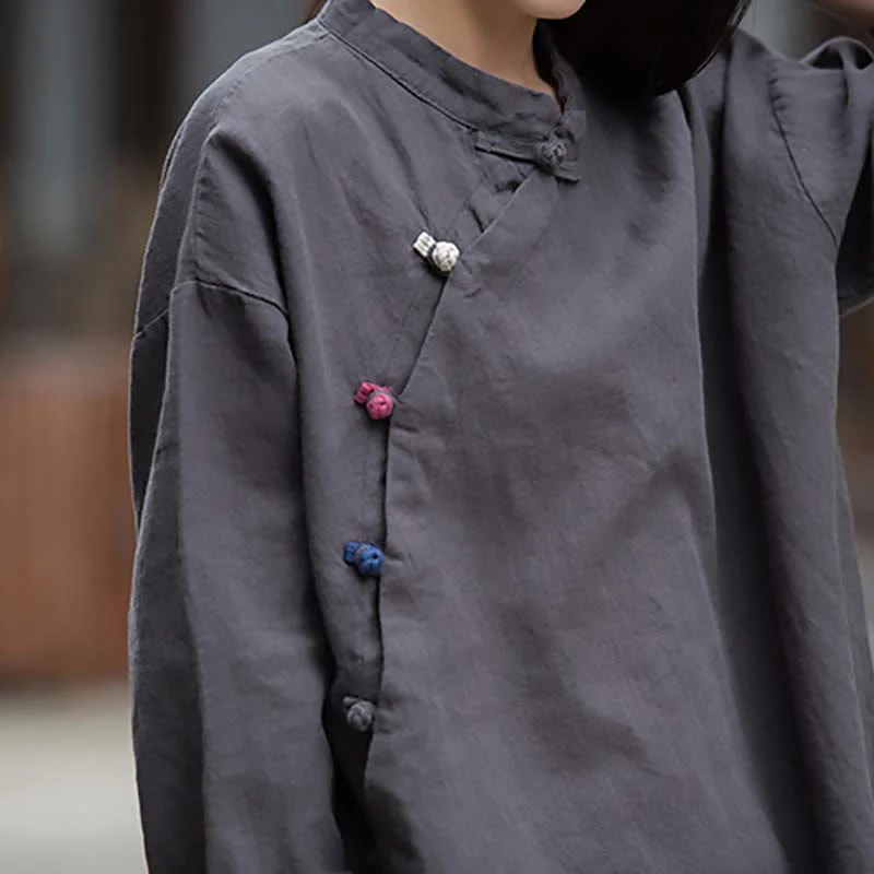 Camicetta in lino ramiè Buddha Stones Donna Camicia Top Abbigliamento in stile cinese Hanfu - Image 8