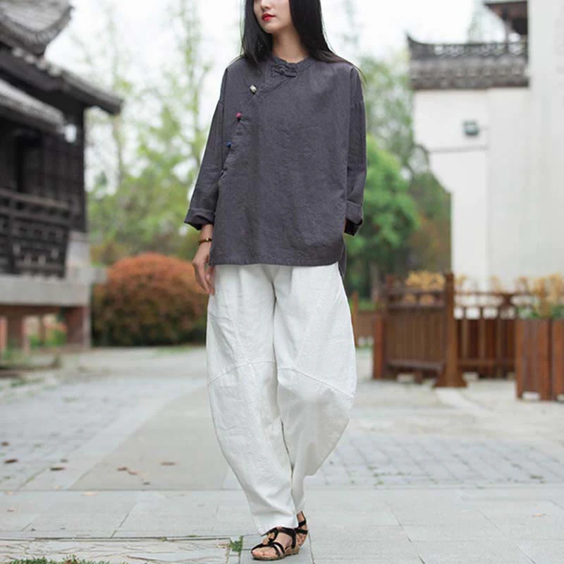Camicetta in lino ramiè Buddha Stones Donna Camicia Top Abbigliamento in stile cinese Hanfu - Image 9