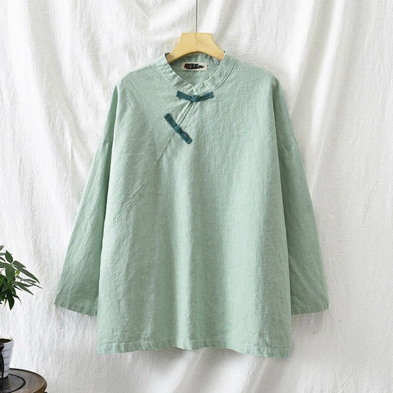Camicetta larga in lino ramiè Buddha Stones da donna, a maniche lunghe, cinese Hanfu Top - Image 11