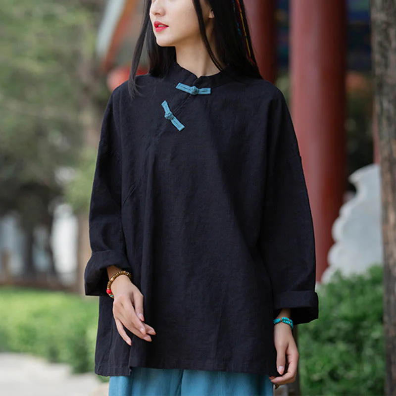 Camicetta larga in lino ramiè Buddha Stones da donna, a maniche lunghe, cinese Hanfu Top - Image 12