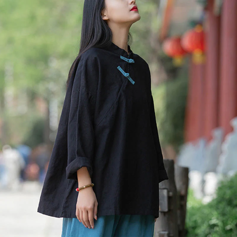 Camicetta larga in lino ramiè Buddha Stones da donna, a maniche lunghe, cinese Hanfu Top - Image 16