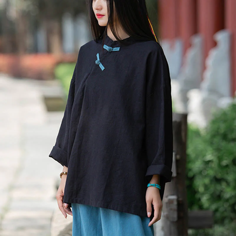 Camicetta larga in lino ramiè Buddha Stones da donna, a maniche lunghe, cinese Hanfu Top - Image 17