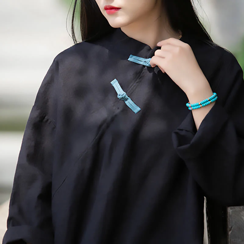 Camicetta larga in lino ramiè Buddha Stones da donna, a maniche lunghe, cinese Hanfu Top - Image 18