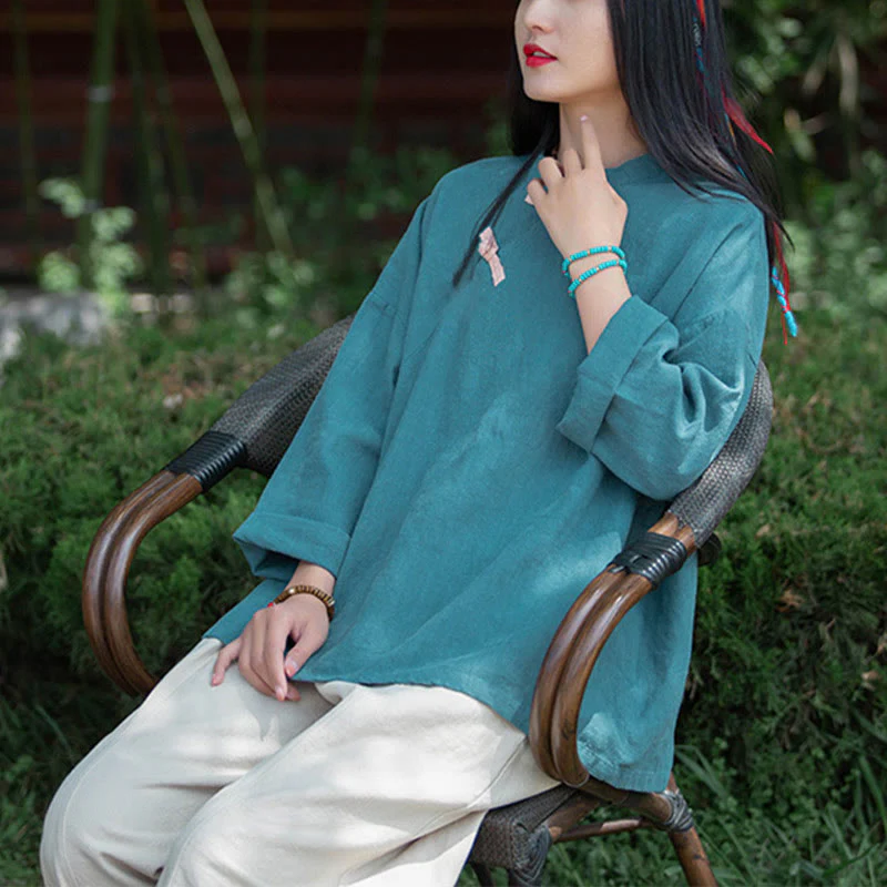 Camicetta larga in lino ramiè Buddha Stones da donna, a maniche lunghe, cinese Hanfu Top - Image 25