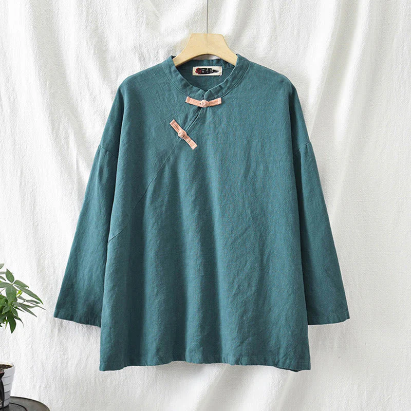 Camicetta larga in lino ramiè Buddha Stones da donna, a maniche lunghe, cinese Hanfu Top - Image 27