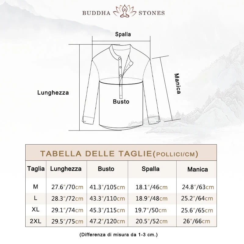 Camicia a Buddha Stones lunghe con bottoni a tinta unita in cotone e lino, abbigliamento maschile - Image 6
