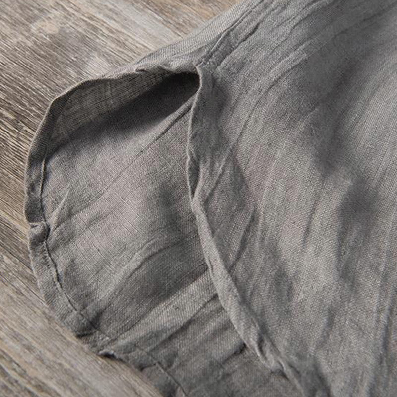 Camicia a maniche corte con bottoni a tinta unita Buddha Stones in cotone e lino per uomo - Image 11