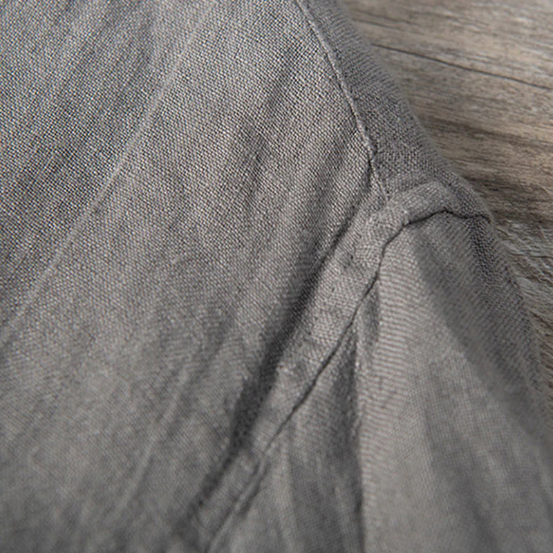 Camicia a maniche corte con bottoni a tinta unita Buddha Stones in cotone e lino per uomo - Image 8