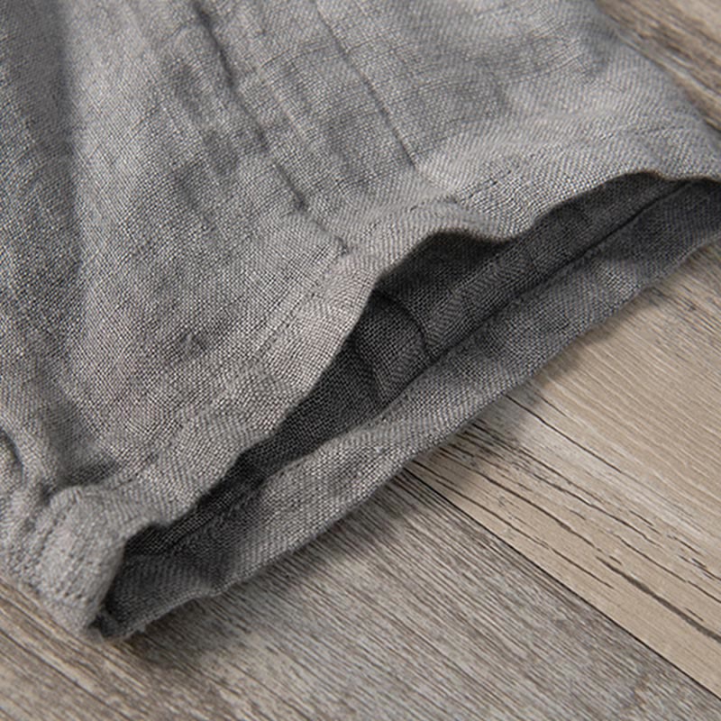 Camicia a maniche corte con bottoni a tinta unita Buddha Stones in cotone e lino per uomo - Image 9