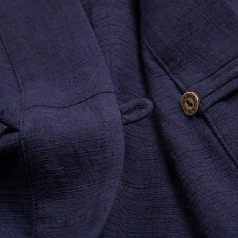 Camicia da uomo a maniche corte con taschino e scollo a V, in cotone e lino, Buddha Stones. - Image 12