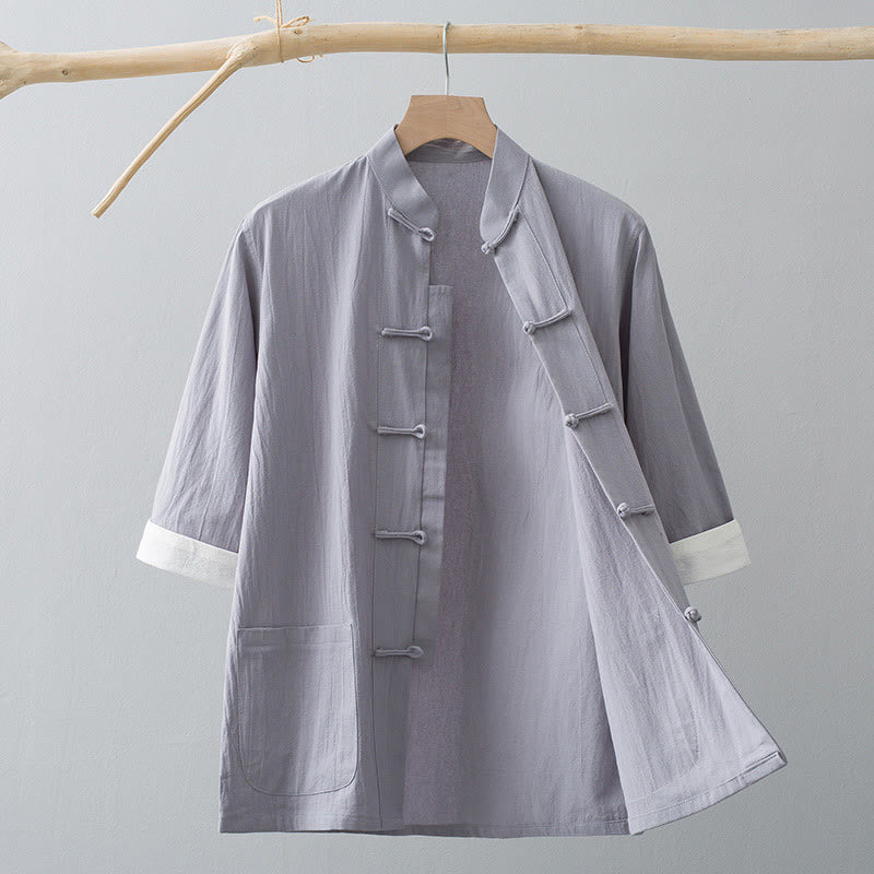 Camicia a maniche corte in cotone con bottoni a rana Buddha Stones, abito cinese Tang, abbigliamento da uomo con tasche - Image 11