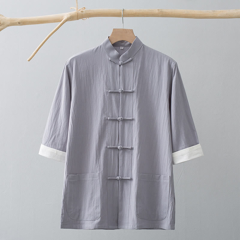 Camicia a maniche corte in cotone con bottoni a rana Buddha Stones, abito cinese Tang, abbigliamento da uomo con tasche - Image 12