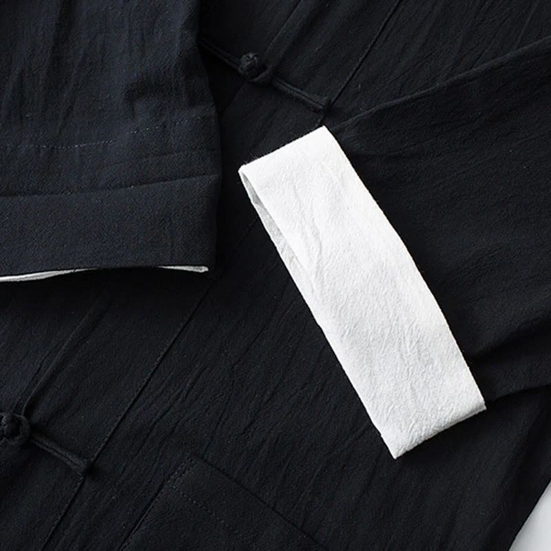 Camicia a maniche corte in cotone con bottoni a rana Buddha Stones, abito cinese Tang, abbigliamento da uomo con tasche - Image 15