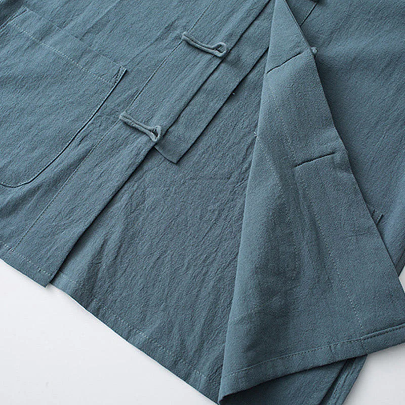 Camicia a maniche corte in cotone con bottoni a rana Buddha Stones, abito cinese Tang, abbigliamento da uomo con tasche - Image 8